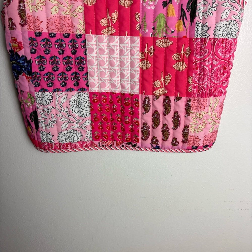 Patchwork Pink Quilted Vest Cottagecore Colorful Boho Floral Gilet Cardigan M - Picture 8 of 8